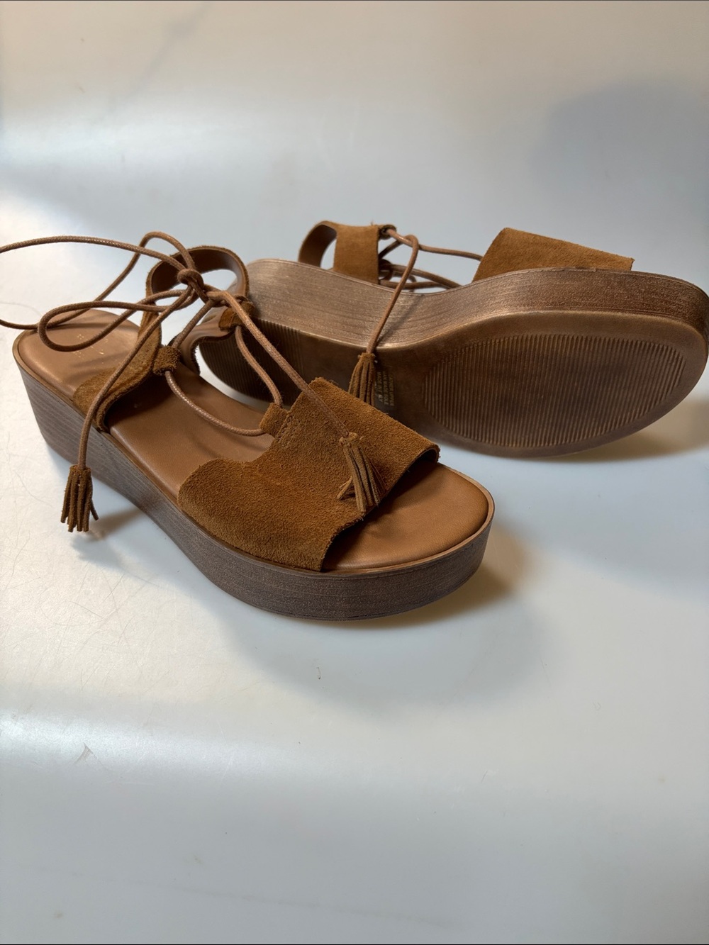 A. Giannetti Lace Up Platform Heel Sandal Women's Size 9 Cognac Brown